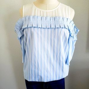 CeCe by Cynthia Steffe Cold-Shoulder Striped Blouse